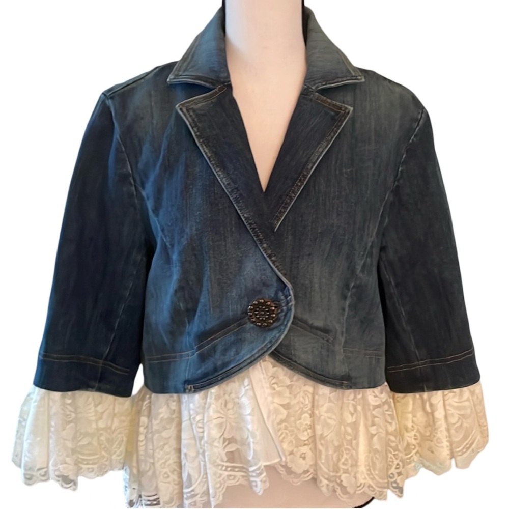 INC International Concepts Denim Bolero Victorian Look Jacket Size XL